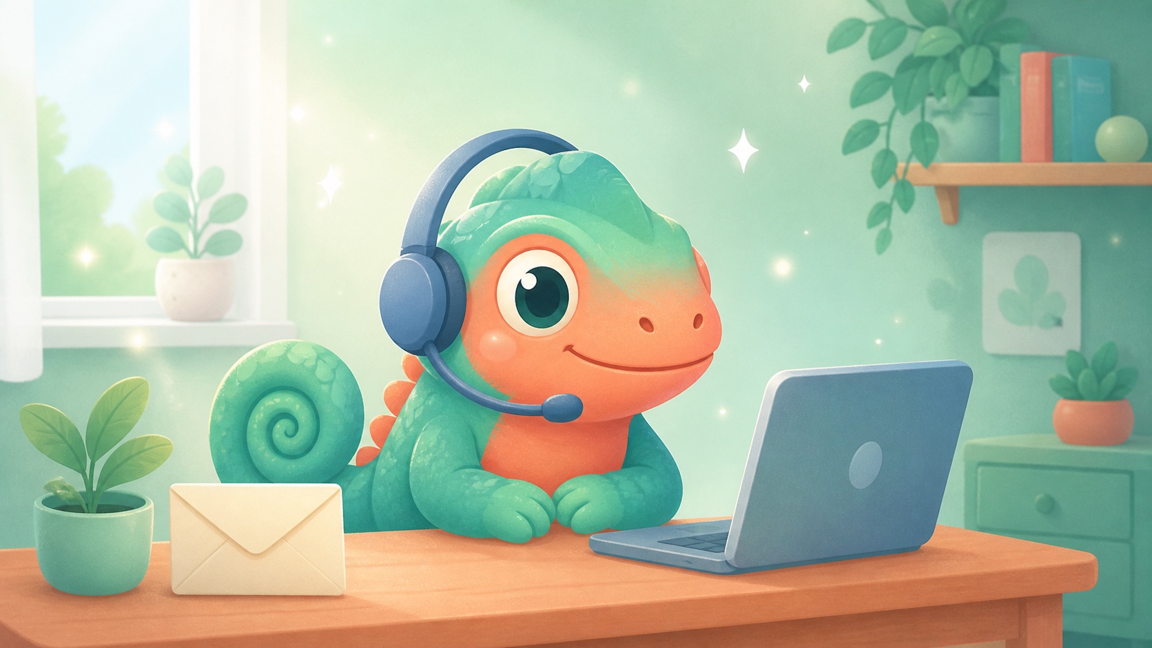 Verbito's chameleon mascot ready to help